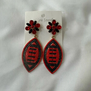 Black and Red Bling Football Earrings!